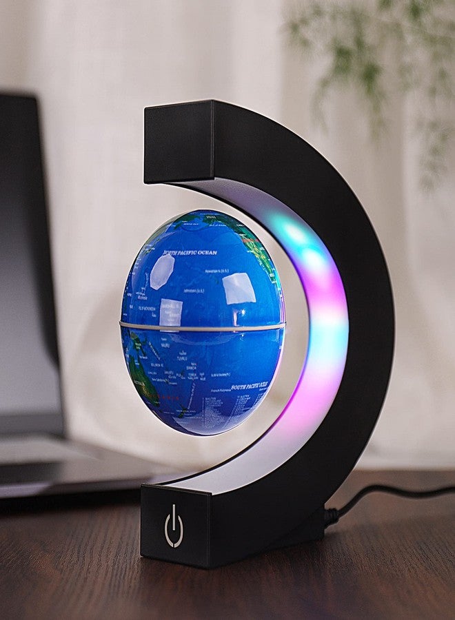 كرة أرضية عائمة مزودة بإضاءة LED ملونة على شكل حرف C، تعمل بتقنية الرفع المغناطيسي المضاد للجاذبية، مع مفتاح يعمل باللمس، هدية مثالية لتزيين المنزل أو المكتب أو المكتب (أزرق). - Image 3